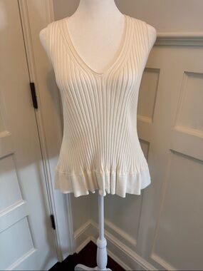Theory Cream Ribbed Sleeveless Knit Top